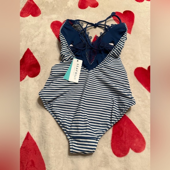 NWT SEAFOLLY Riviera Striped One Piece Swimsuit in French Blue Marle - Picture 6 of 10